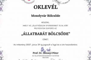 Állatbarát Bölcsőde lett a Mosolyvár!